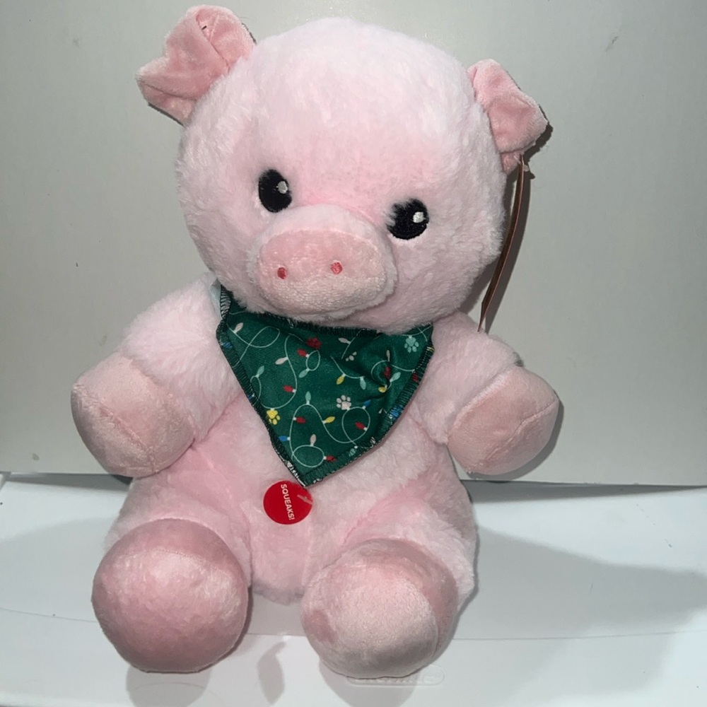 Plush Stuffed Dog Toy- Pink Piggy with Squeaker